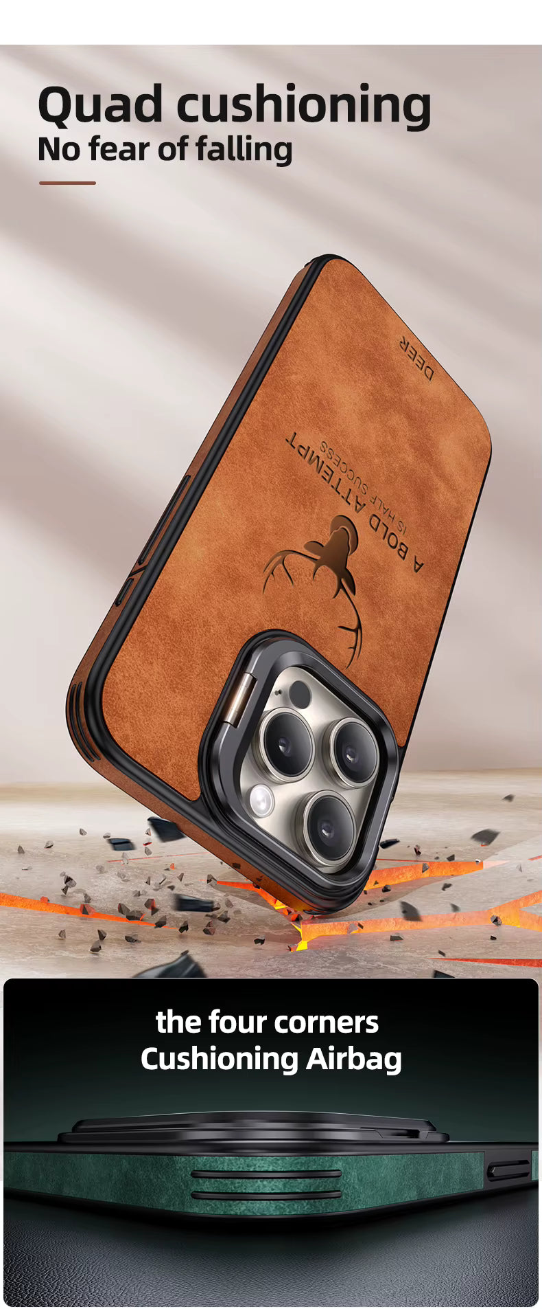 Case de Cuero PU Premium Ciervo - Lentes para Iphone 14 - Marrón