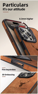 Case de Cuero PU Premium Ciervo - Lentes para Iphone 14 - Marrón