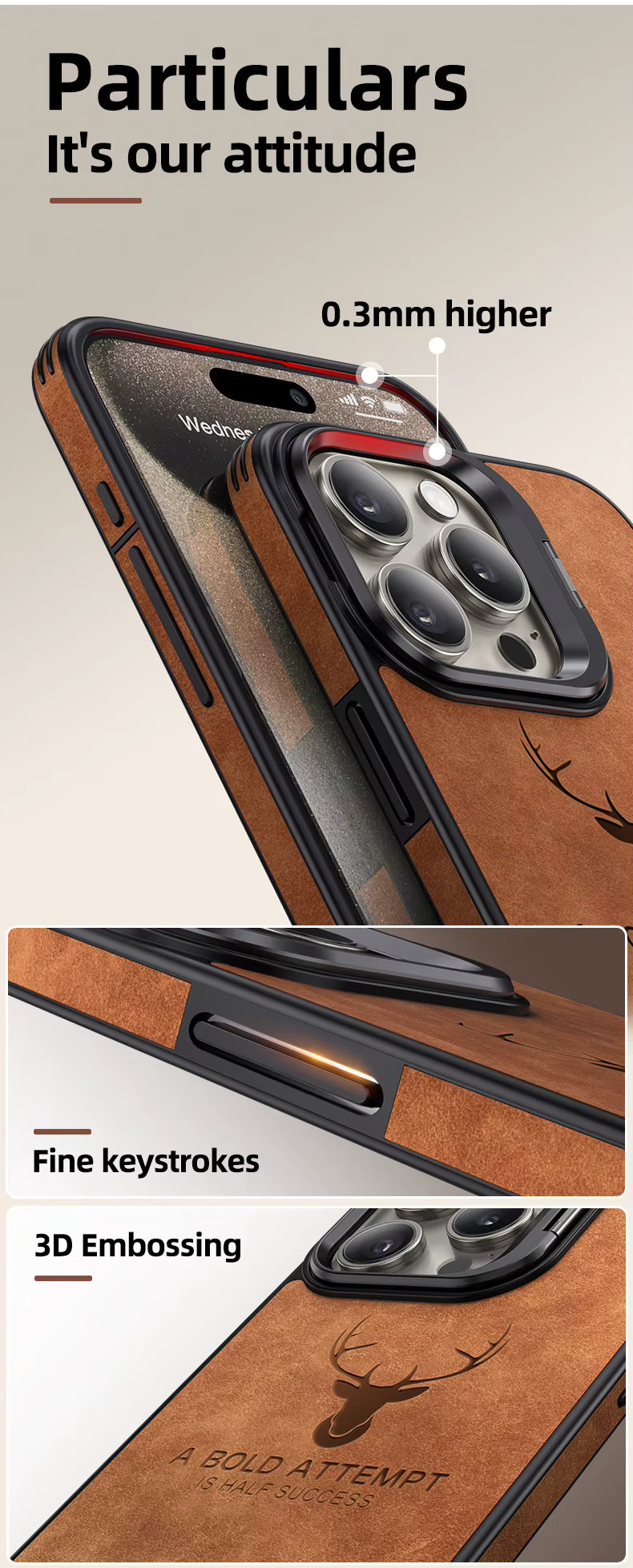 Case de Cuero PU Premium Ciervo - Lentes para Iphone 14 - Marrón