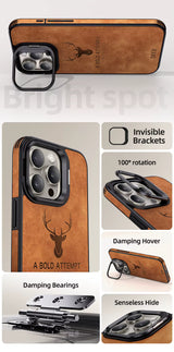 Case de Cuero PU Premium Ciervo - Lentes para Iphone 14 - Marrón