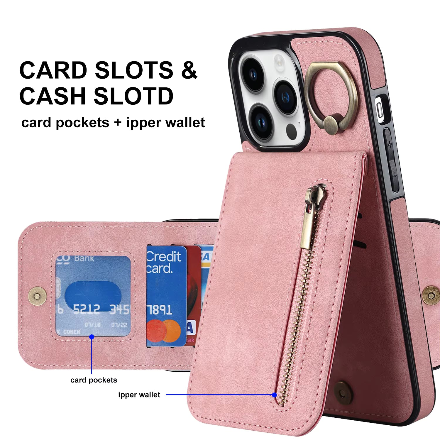 Case Billetera c/ Ranuras para Tarjetas - iPhone 14 Pro max - Rosa