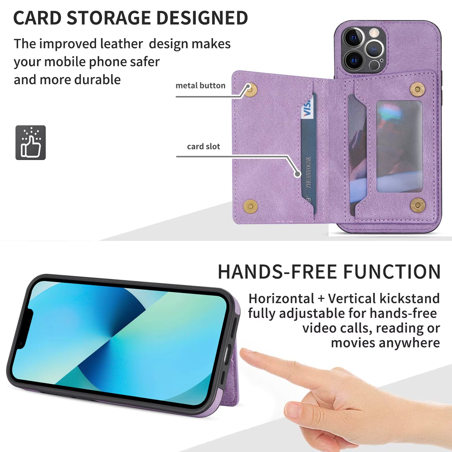 Case Cuero PU Antigolpes - iPhone 14 Pro - Púrpura