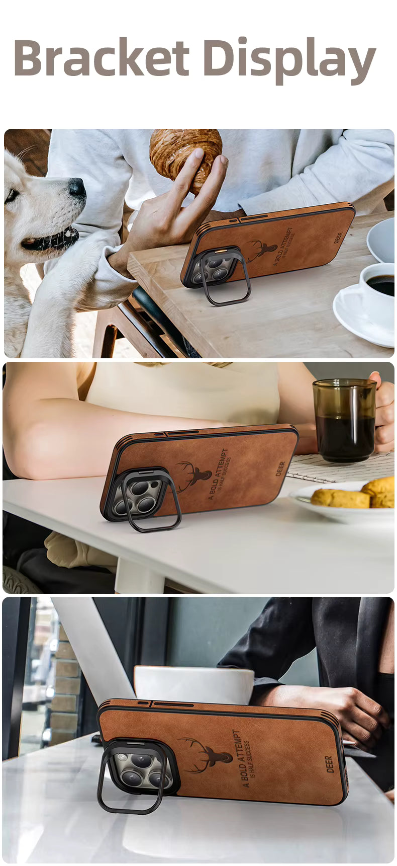 Case de Cuero PU Premium Ciervo - Lentes para Iphone 14 - Marrón